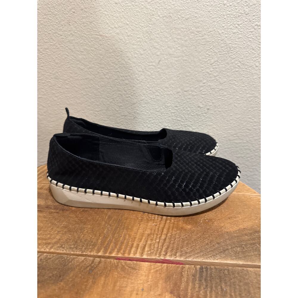 Skechers Black Woven Slip-On Platform Sneakers with White Trim